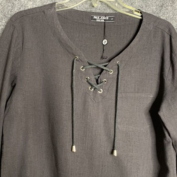 Paul Jones Long Sleeve Top Women S Rayon Linen Lace-Up Neck NWOT Charcoal - Picture 2 of 11